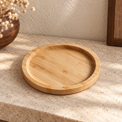 Round natural bamboo catchall tray, 15 cm diameter