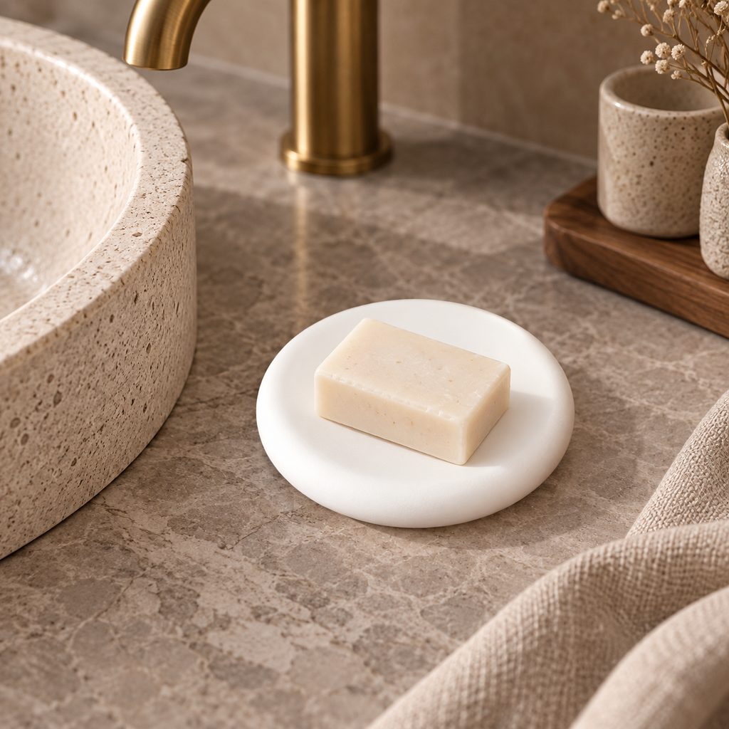 Soap dish styled with soap, soap not included