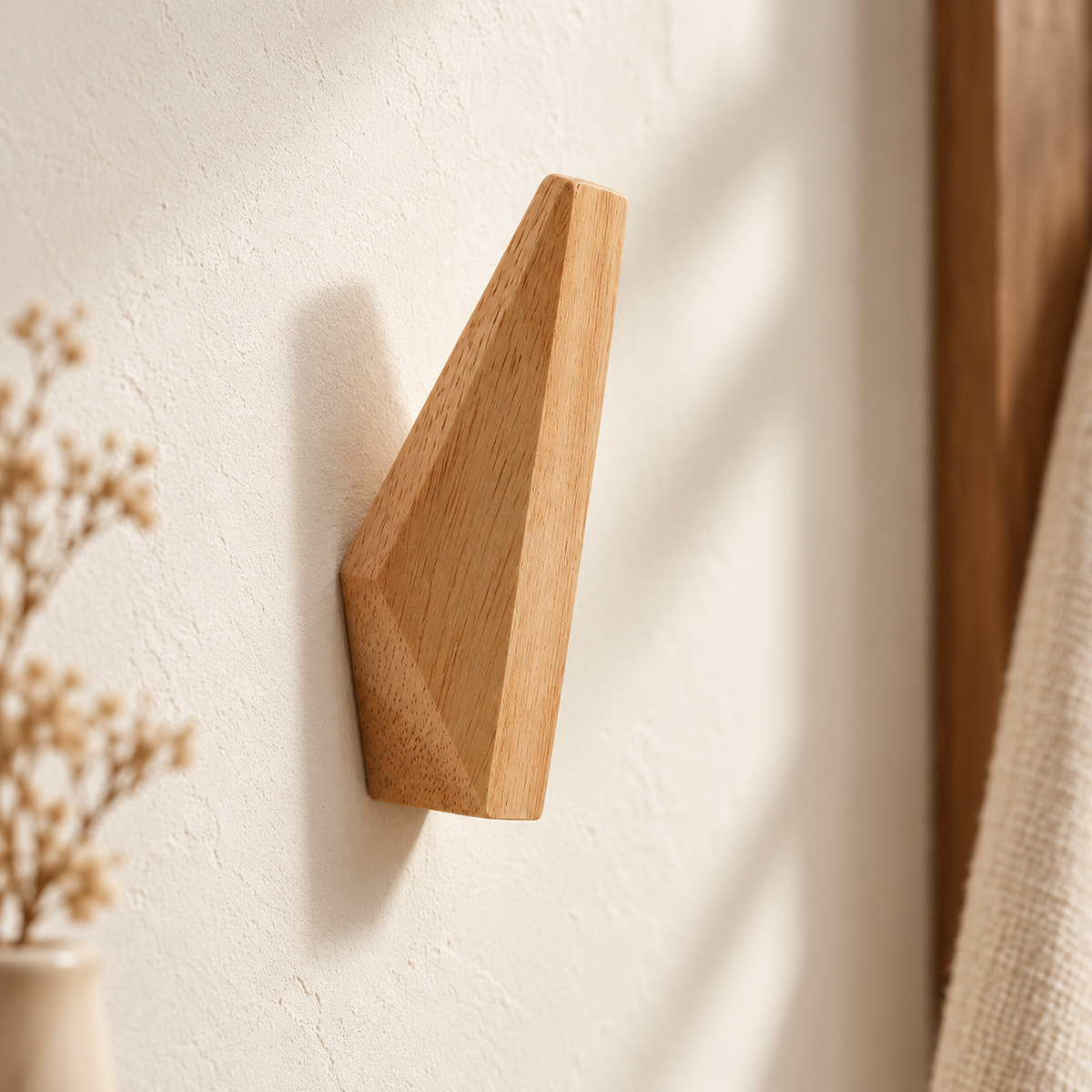 Facet oak wall hook, detail view; styling accessories not included