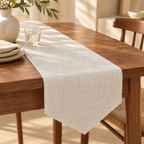 Weave ivory 30 by 160 cm table runner, detail view; tableware not included