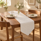 Weave ivory 30 by 160 cm table runner, lifestyle view; tableware not included
